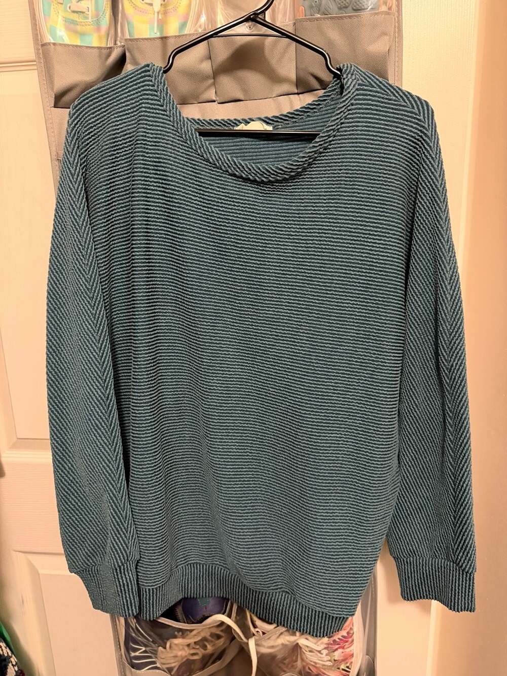 Blumin Apparel Teal Textured Ribbed Long Sleeve Crewneck Sweater